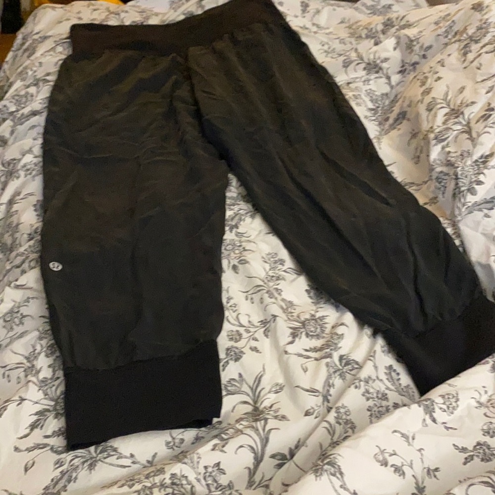 Lululemon black silk lounge pants, size 8